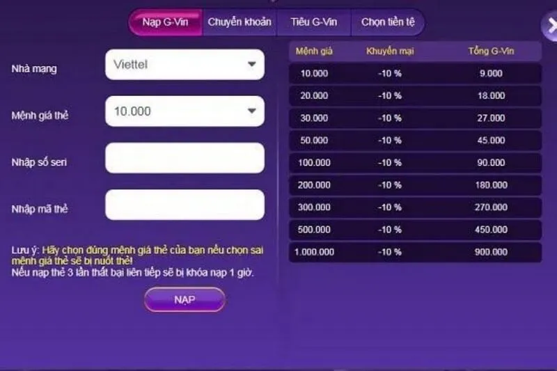 Nạp rút tiền tiện lợi, nhanh chóng